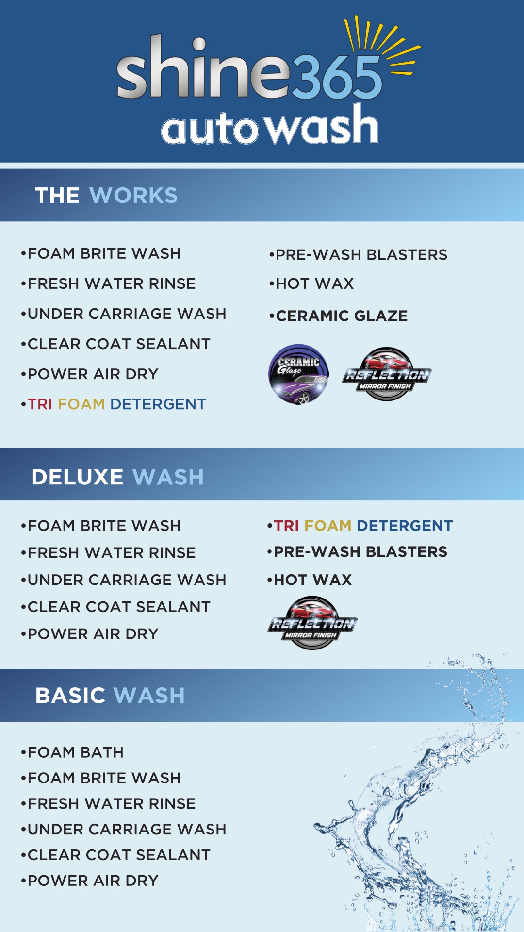 Tunnel Wash Menu